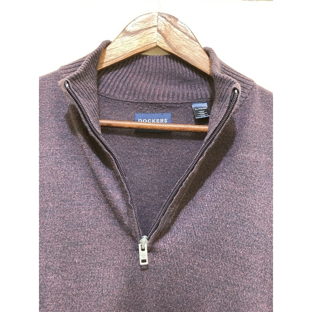 Dockers Mens Quarter Zip Sweater XL Brown Black Heather Long‎ Sleeve Preppy - Picture 5 of 13